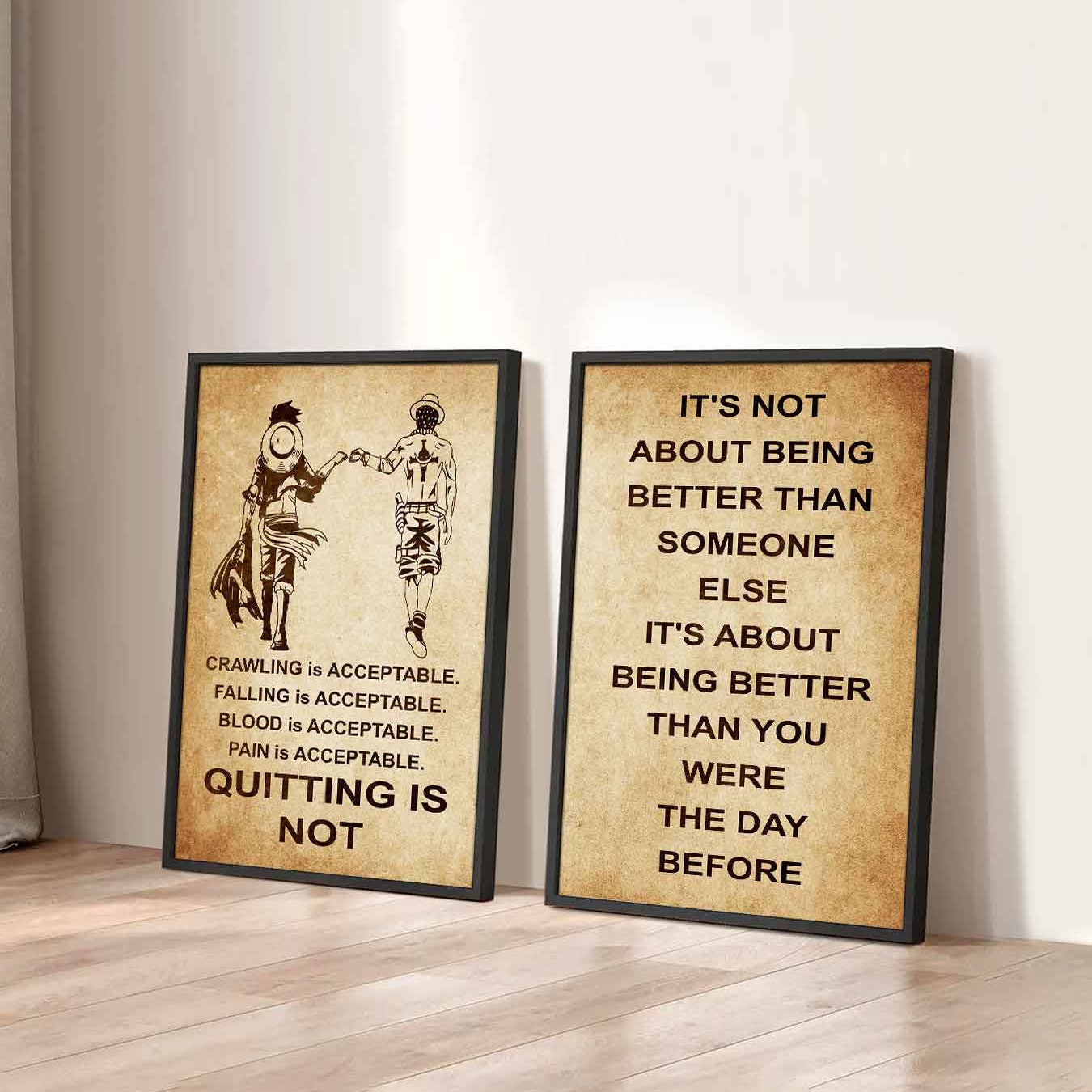 Combo 2 DRB Poster Canvas Quitting Is Not - It's Not About Being Better Than Someone Else It's About Being Better Than You Were The Day Before