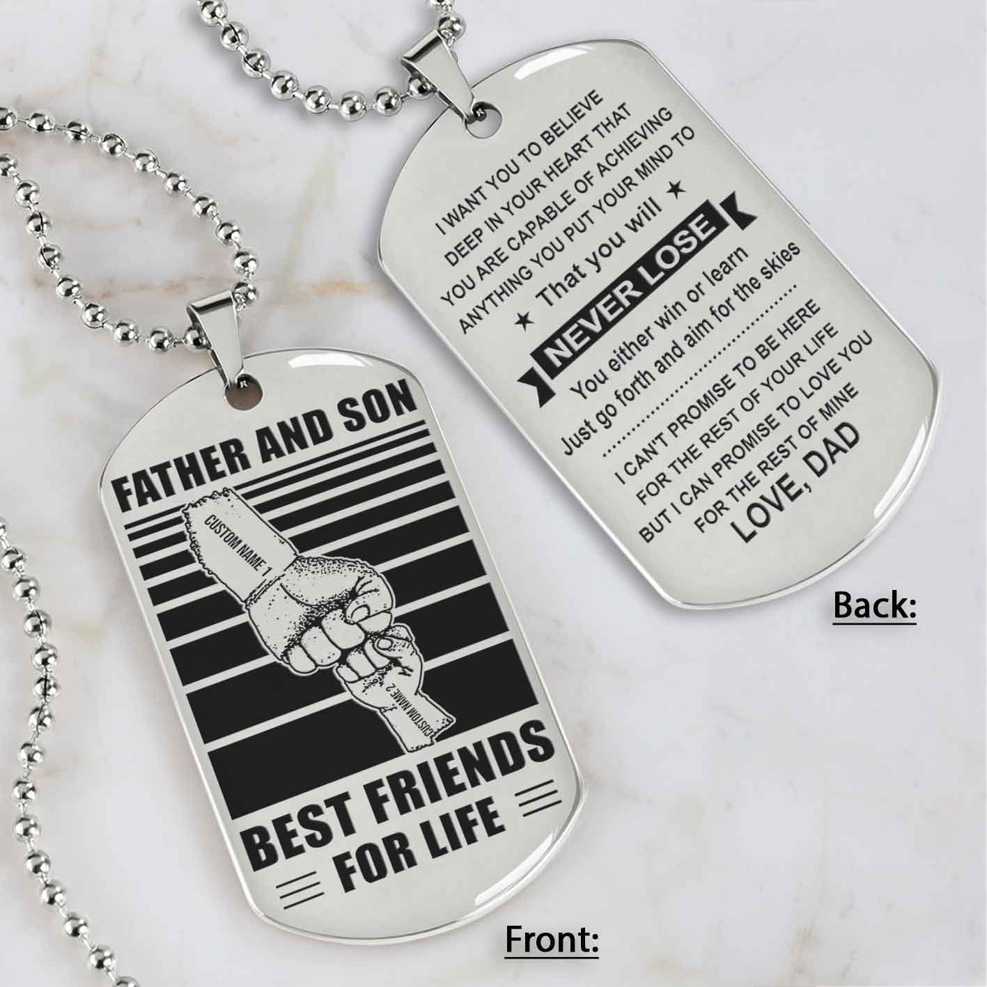 Family Fist Bump Team 2 Personalized Double Sided Dog Tag Father  And Son Best Friends For Life - Message on the back side