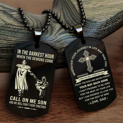 DRB Double Sided Cross Dog Tag Call On Me Son - Gift For Son From Dad Your Way Back Home