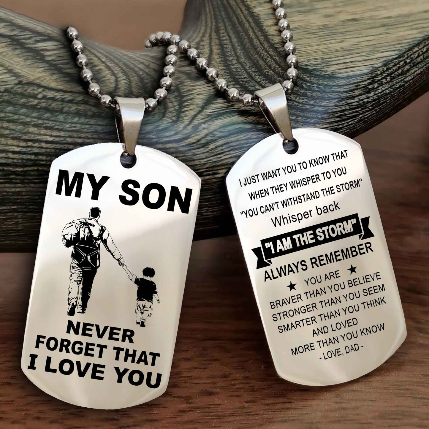 DRB Double Sided Dog Tag To My Son Never Forget That I Love You New Version - Whisper Back I'm The Storm