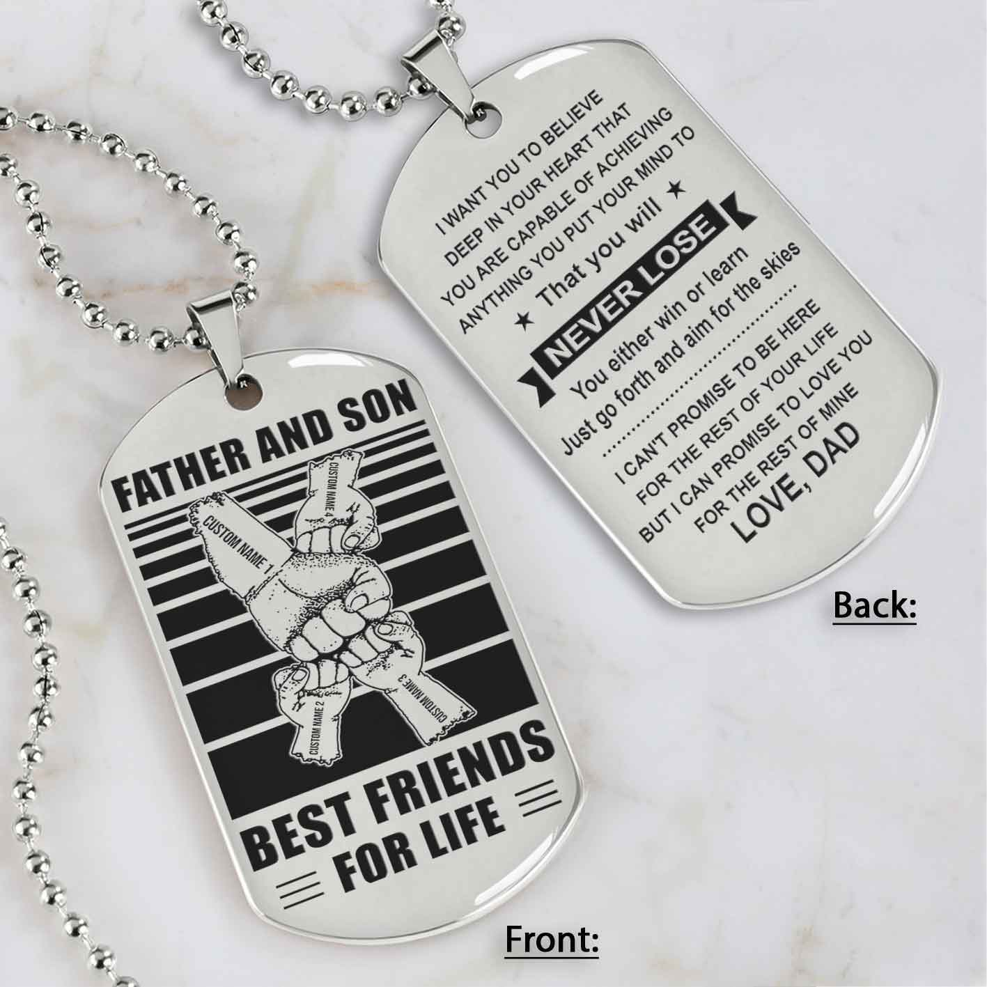 Family Fist Bump Team 4 Personalized Double Sided Dog Tag Father  And Son Best Friends For Life - Message on the back side