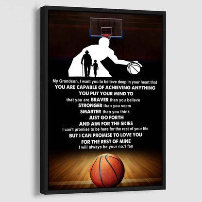 Sport Basketball Poster Canvas Grandpa To Grandson - That You Are Braver Than You Believe You Are Capable Of I Will Always Your No 1 Fan