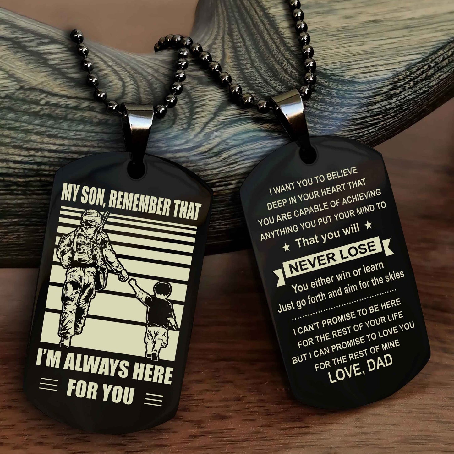 DRB Personalized Double Sided Dog Tag My Son Remember That I Will Always Here You Will Never Lose You Either Win Or Learn