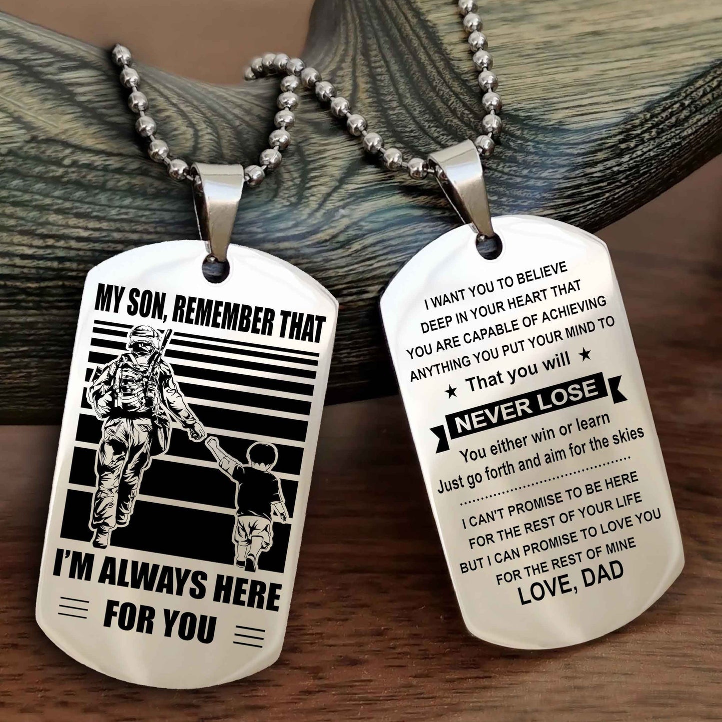 DRB Personalized Double Sided Dog Tag My Son Remember That I Will Always Here You Will Never Lose You Either Win Or Learn
