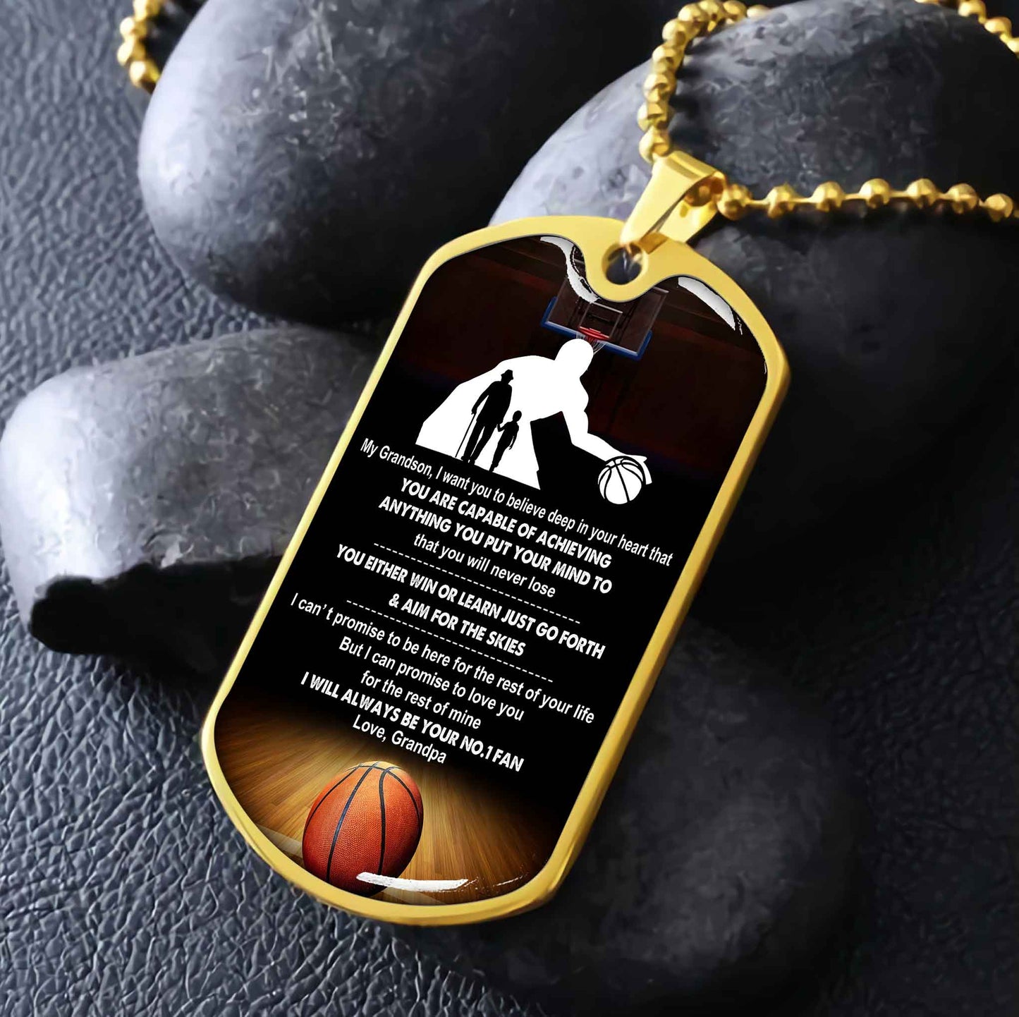 Sport Military Chain 18K Gold Plated Silver Plated To My Grandson From Grandpa Motivation Message I Will Always Be Your No 1 Fan