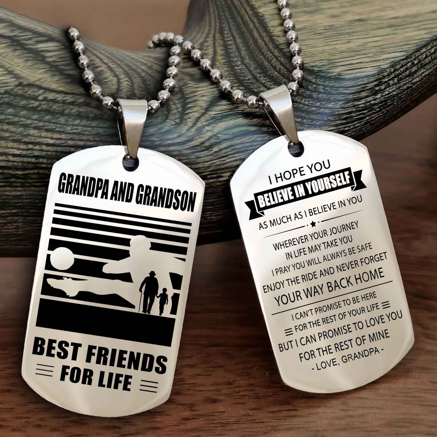 Sport Personalized Double Sided Dog Tag Grandpa And Grandson Best Friend For Life - Never Forget Your Way Back Home I Belive In You