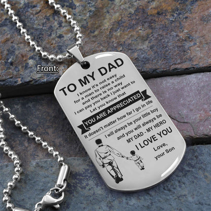 Biker One Side Dog Tag To My Dad I Know It's Not Easy - You Are My Hero Gift From Son To Dad Father's Day Gift