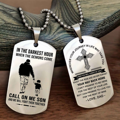 Knight Templar Double Sided Cross Dog Tag Call On Me Son - Gift For Son From Dad Your Way Back Home