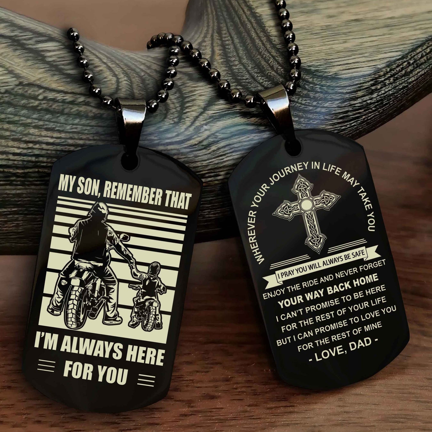 DRB Cross Double Sided Dog Tag My Son Remember That - Gift For Son Enjoy The Ride Never Forget Your Way Back Home