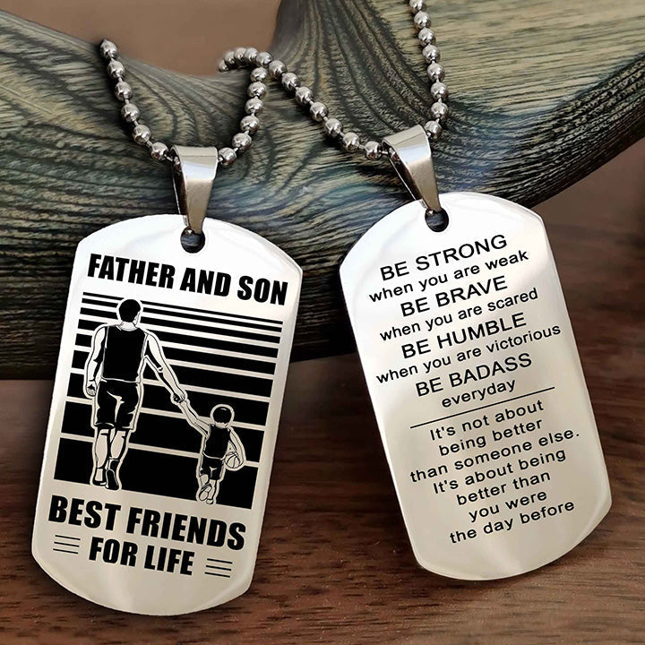 DRB Personalized Double Sided Dog Tag Silver To My Son I Love You - Be Strong When You Are Weak Gift From Dad To Son