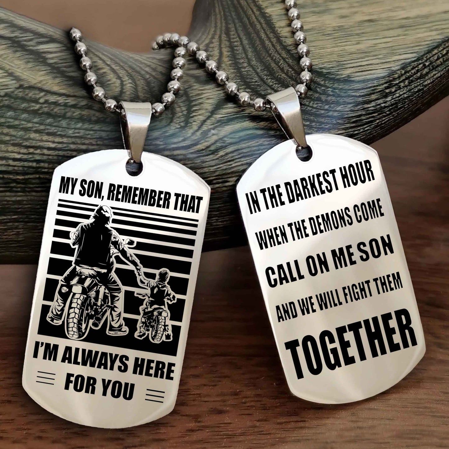 DRB Personalized Double Sided Dog Tag My Son Remember That I Will Always Here Call On Me Son And We Will Fight Them Together
