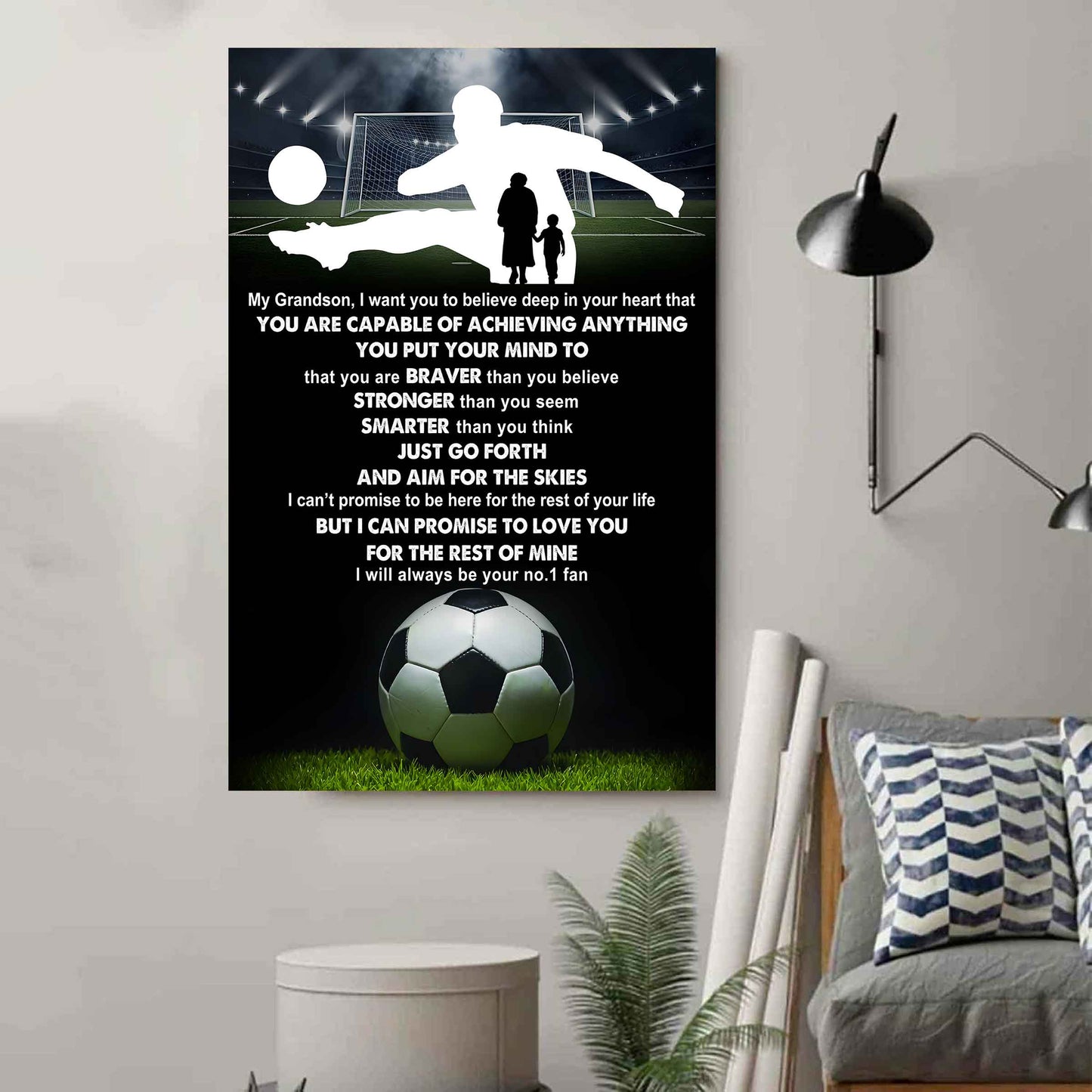 American Football Poster Canvas Grandma To Grandson - That You Are Braver Than You Believe You Are Capable Of I Will Always Your No 1 Fan
