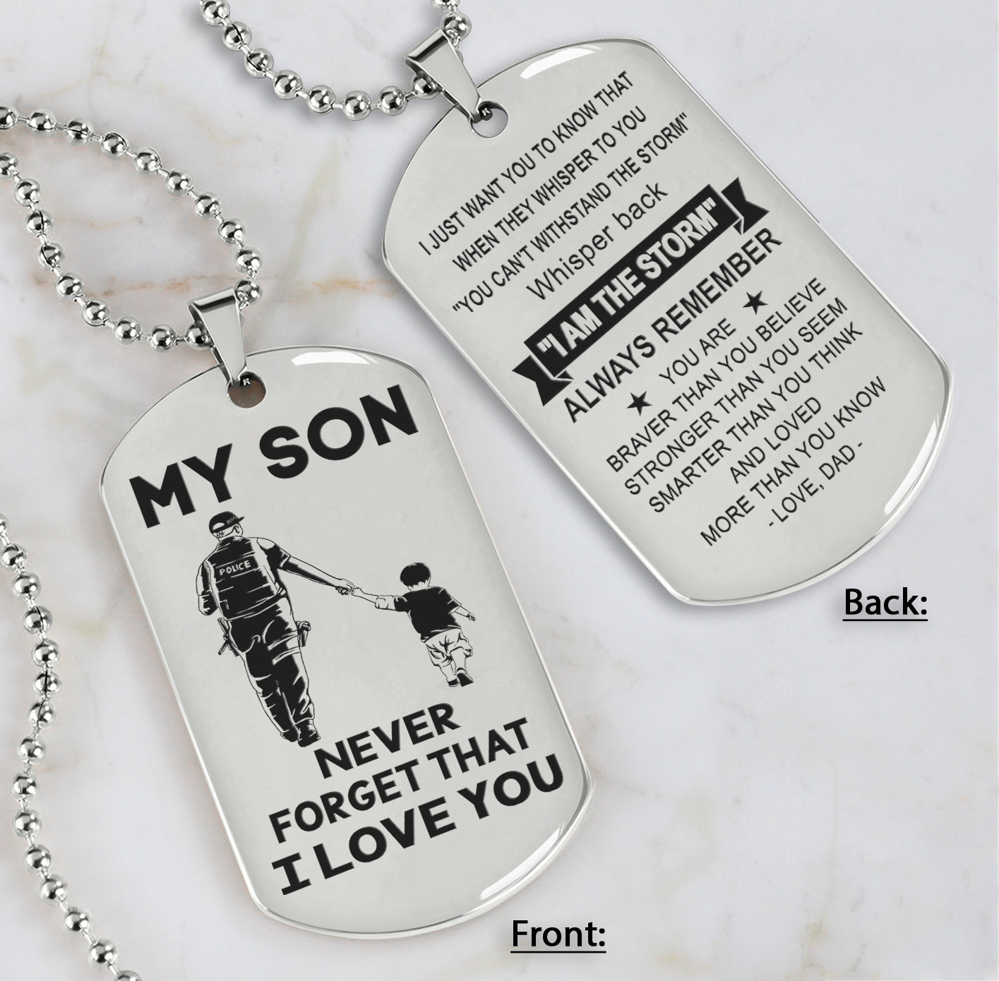 DRB Personalized Double Sided Dog Tag To My Son Never Forget That I Love You - Whisper Back I'm The Storm
