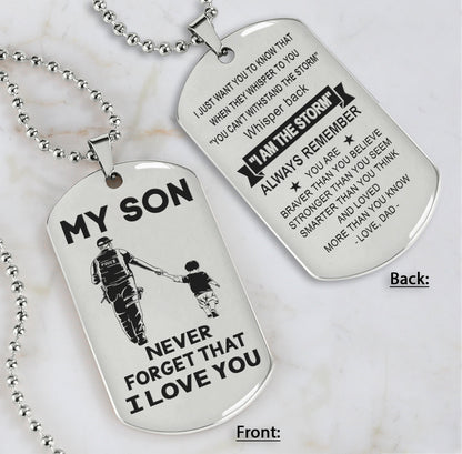DRB Personalized Double Sided Dog Tag To My Son Never Forget That I Love You - Whisper Back I'm The Storm