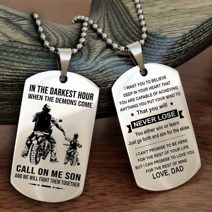 DRB Double Sided Dog Tag Call On Me Son - Gift For Son From Dad You Will Never Lose You Either Win Or Learn
