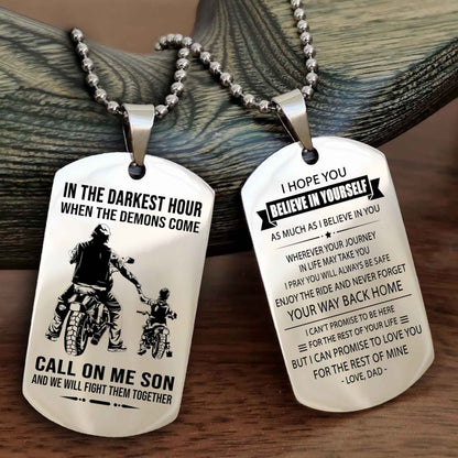DRB Double Sided Dog Tag Call On Me Son - Gift For Son From Dad Never Forget Your Way Back Home