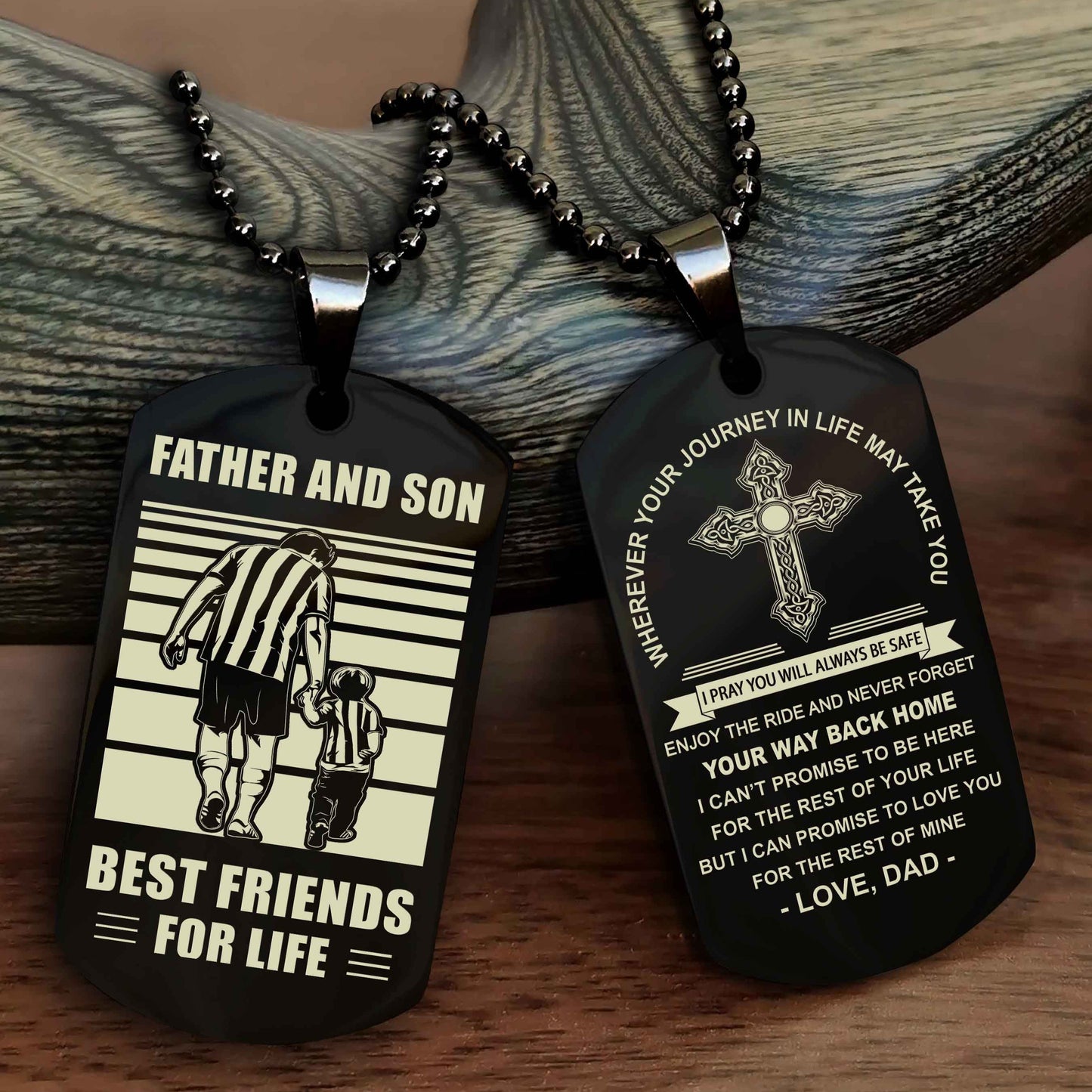 DRB Cross Double Sided Dog Tag Father And Son Best Friend For Life - Gift For Son Never Forget Your Way Back Home
