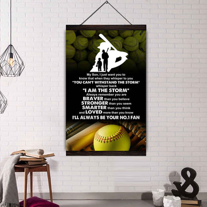 Baseball Poster Canvas Dad To Son - Whisper Back I Am The Storm I Will Always Your No 1 Fan