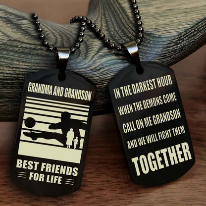 Sport Personalized Double Sided Dog Tag Grandpa And Grandson Best Friend For Life - Call On Me Grandson And We Will Fight Them Together