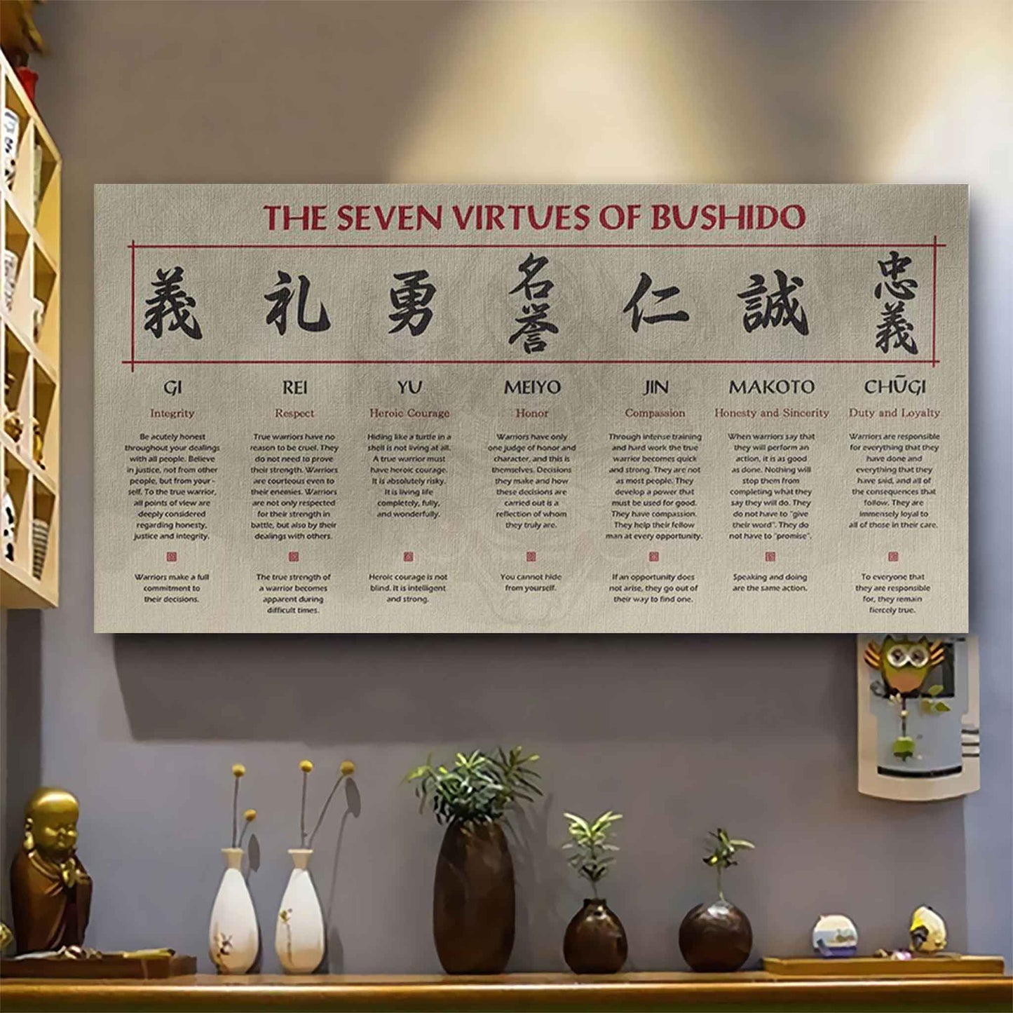 Samurai Poster Canvas-The Seven Virtues of Bushido