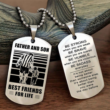 Cowboy Personalized Double Sided Dog Tag To My Son I Love You - Be Strong When You Are Weak Gift From Dad To Son