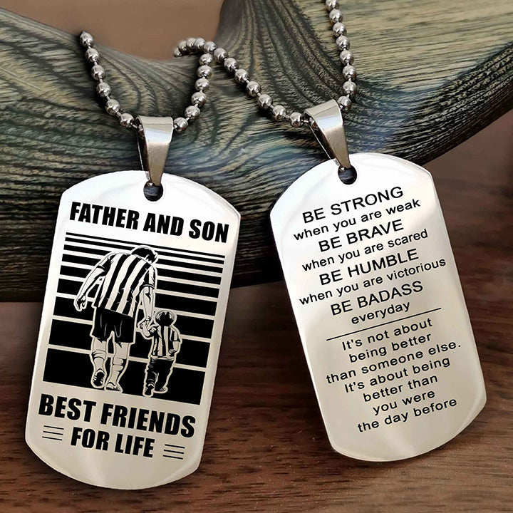 Viking Personalized Double Sided Dog Tag Silver To My Son I Love You - Be Strong When You Are Weak Gift From Dad To Son