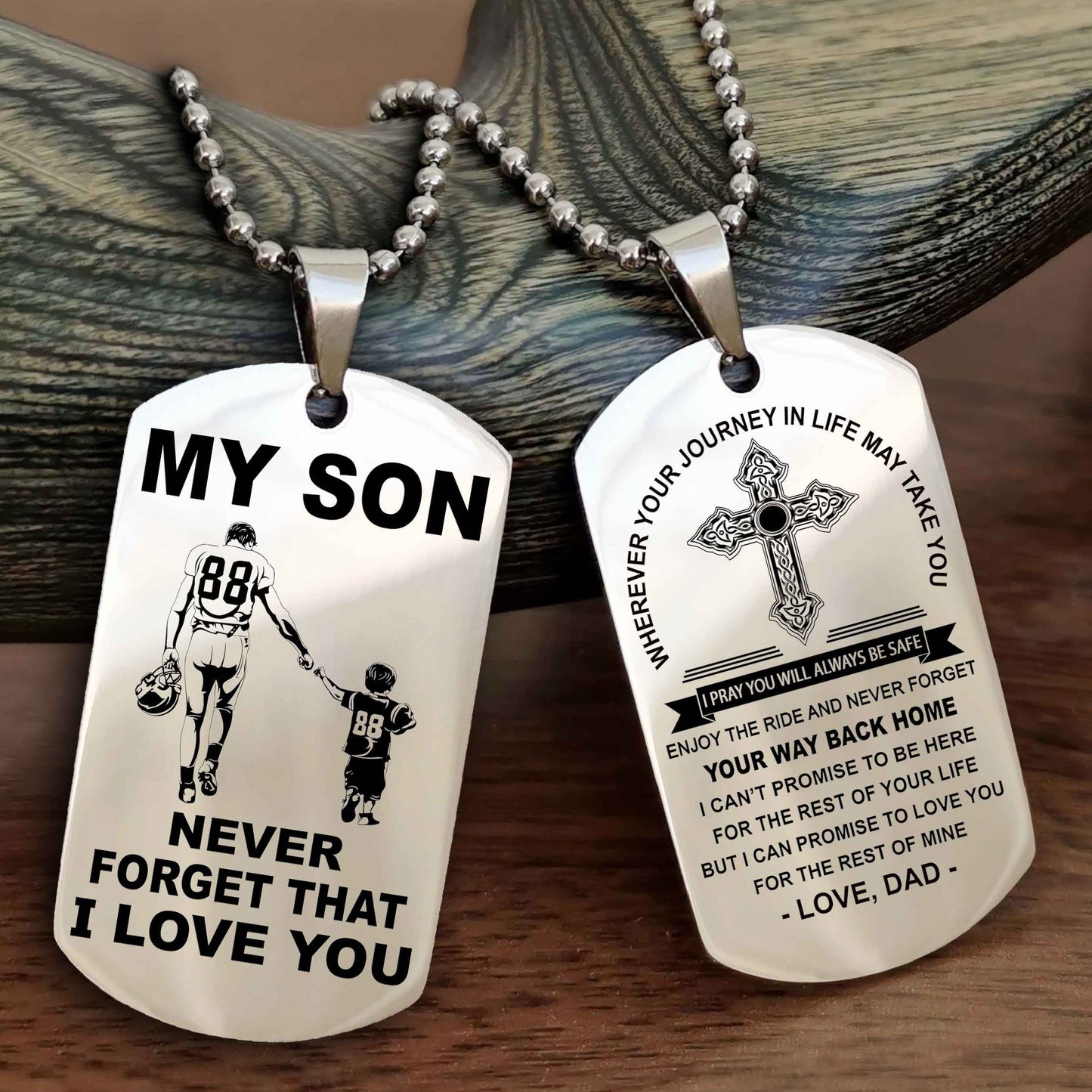 DRB Cross Double Sided Dog Tag To My Son Never Forget That I Love You - Gift For Son Never Forget Your Way Back Home