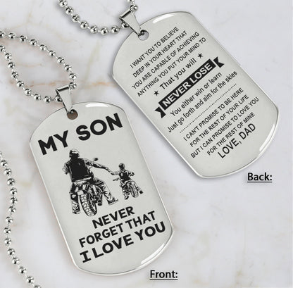 DRB Personalized Double Sided Dog Tag To My Son Never Forget That I Love You - You Will Never Lose You Either Win Or Learn
