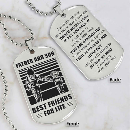 Customized Family Double Side Dog Tag Father And Son Best Friend For Life I Know It's Not Easy - I Will Always Be Your Little Boy Gift From Son To Dad Father's Day Gift