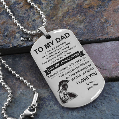Biker One Side Dog Tag To My Dad I Know It's Not Easy - You Are My Hero Gift From Son To Dad Father's Day Gift