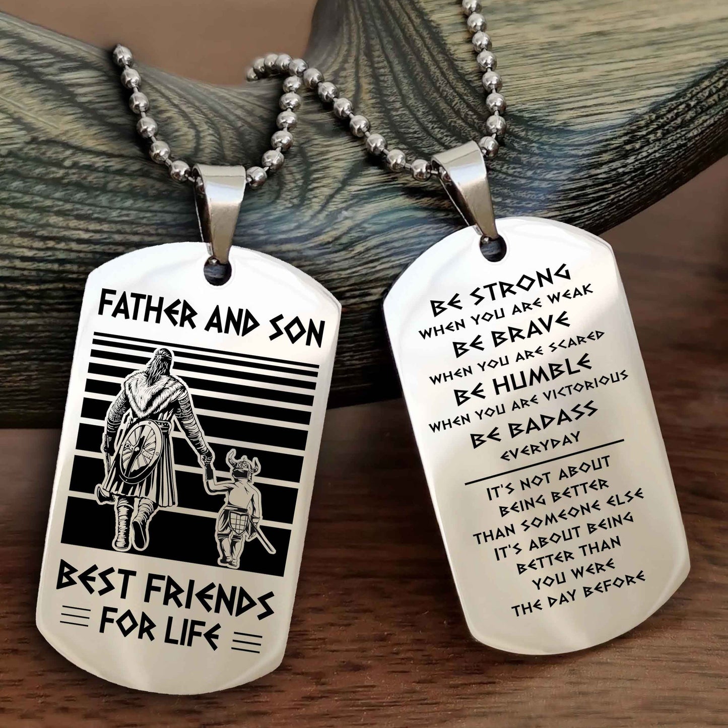 New Viking Double Side Dog Tag Father And Son Best Friends For Life From Dad To Son With Message On The Back Gift For Your Son