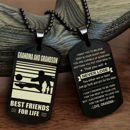 Sport Personalized Double Sided Dog Tag Grandpa And Grandson Best Friend For Life - You Will Never Lose You Either Win Or Learn