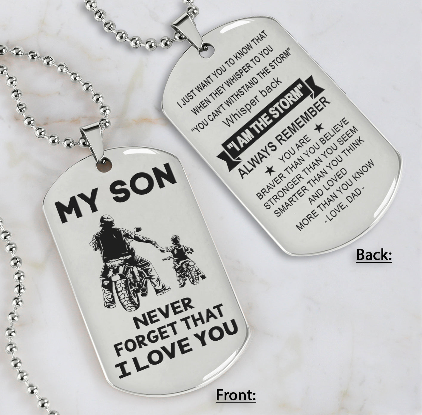 DRB Personalized Double Sided Dog Tag To My Son Never Forget That I Love You - Whisper Back I'm The Storm