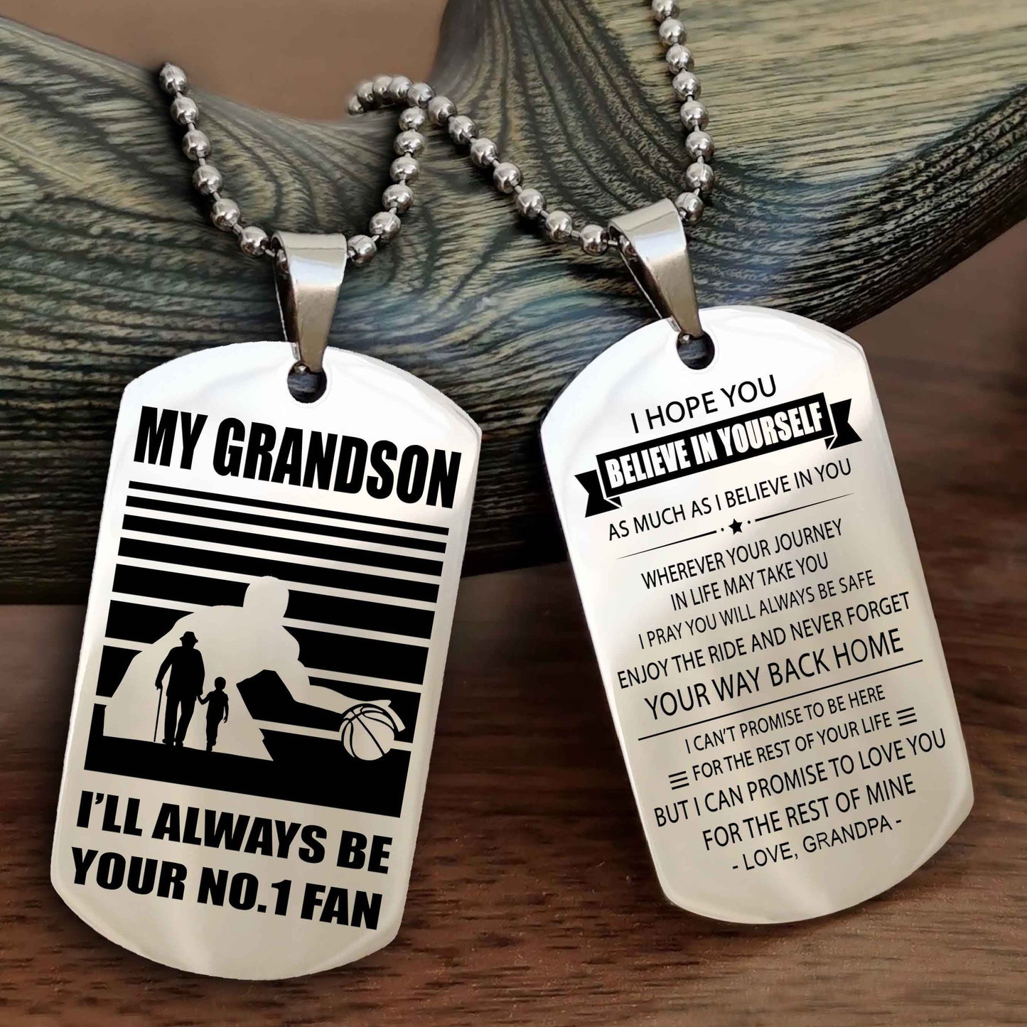 Sport Baseball Personalized Double Sided Dog Tag Granpa To Grandson I Will Always Be Your No 1 Fan - Never Forget Your Way Back Home I Belive In You