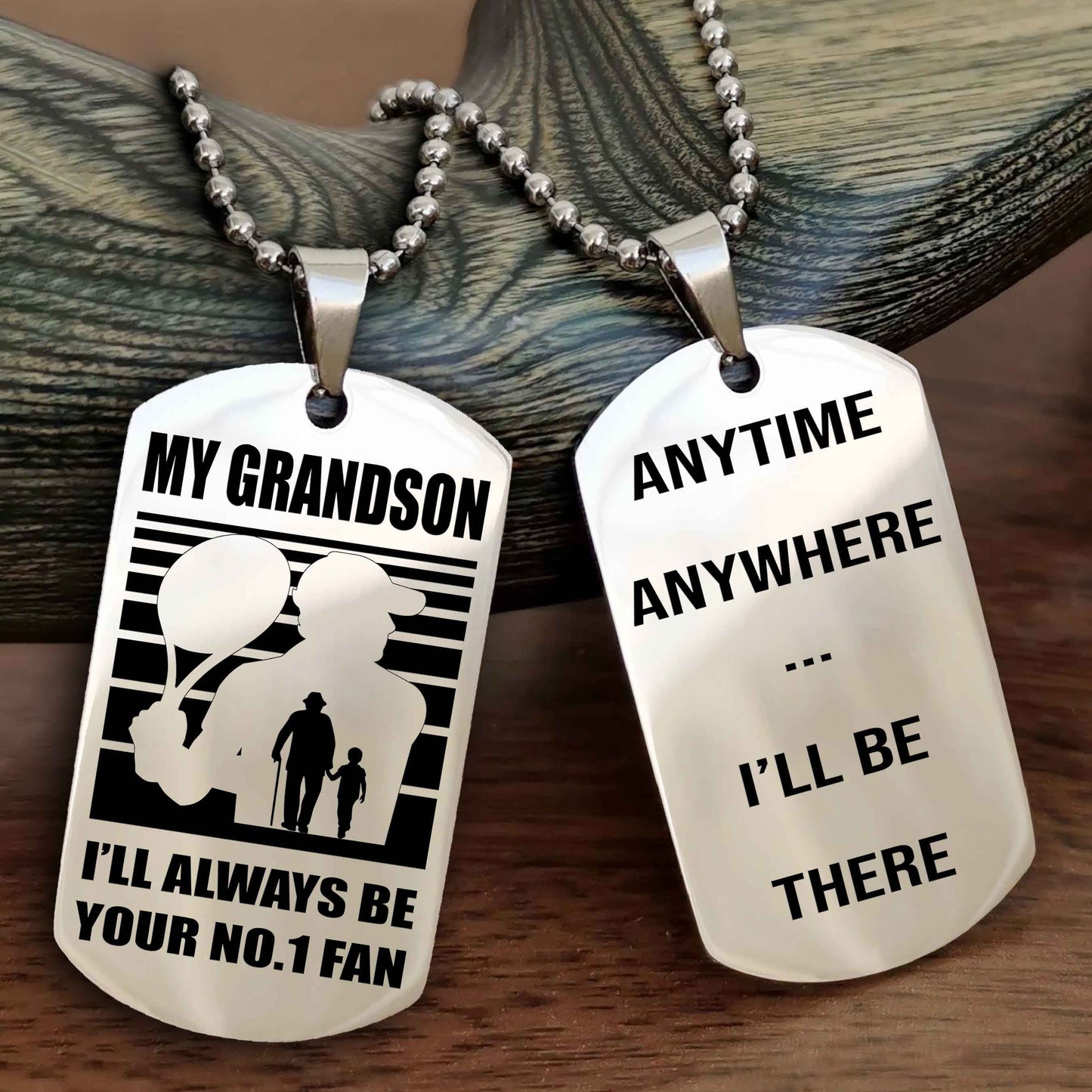 Sport Baseball Personalized Double Sided Dog Tag Granpa To Grandson I Will Always Be Your No 1 Fan - Anytime Anywhere I Will Be There