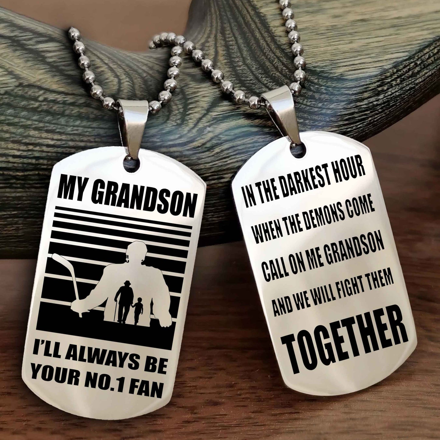 Sport Baseball Personalized Double Sided Dog Tag Granpa To Grandson I Will Always Be Your No 1 Fan - Call On Me Grandson We Will Fight Them Together