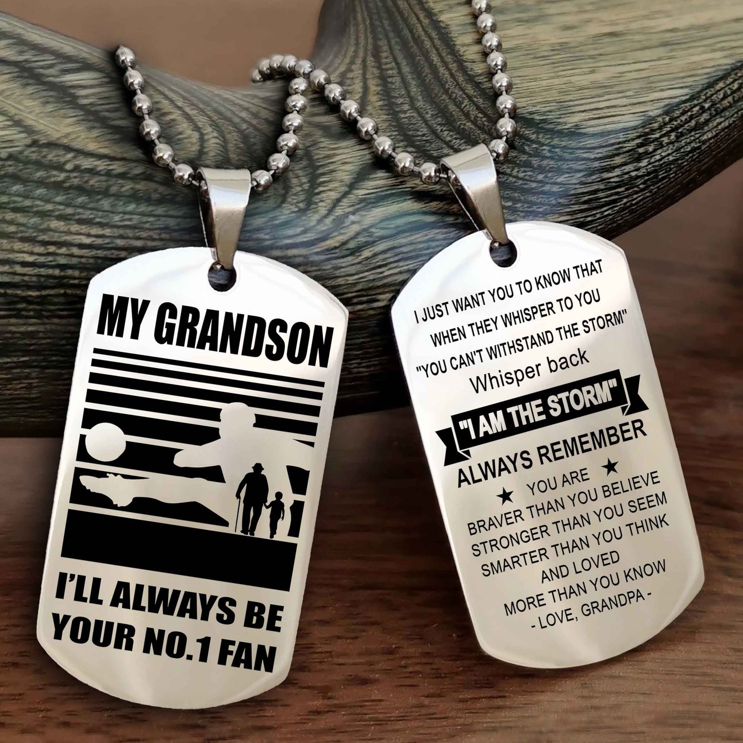 Sport Basketball Personalized Double Sided Dog Tag Granpa To Grandson I Will Always Be Your No 1 Fan - Whisper Back I'm The Storm