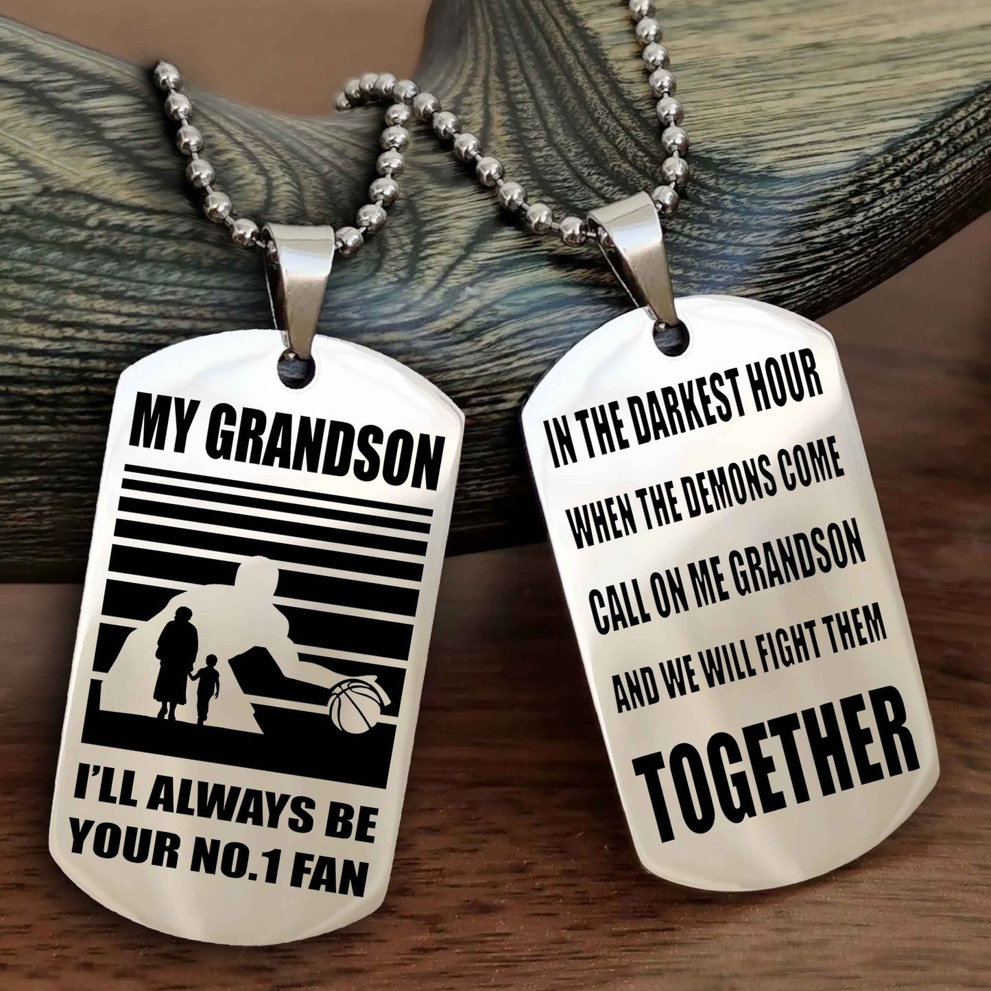 Sport Baseball Personalized Double Sided Dog Tag Granpa To Grandson I Will Always Be Your No 1 Fan - Call On Me Grandson We Will Fight Them Together