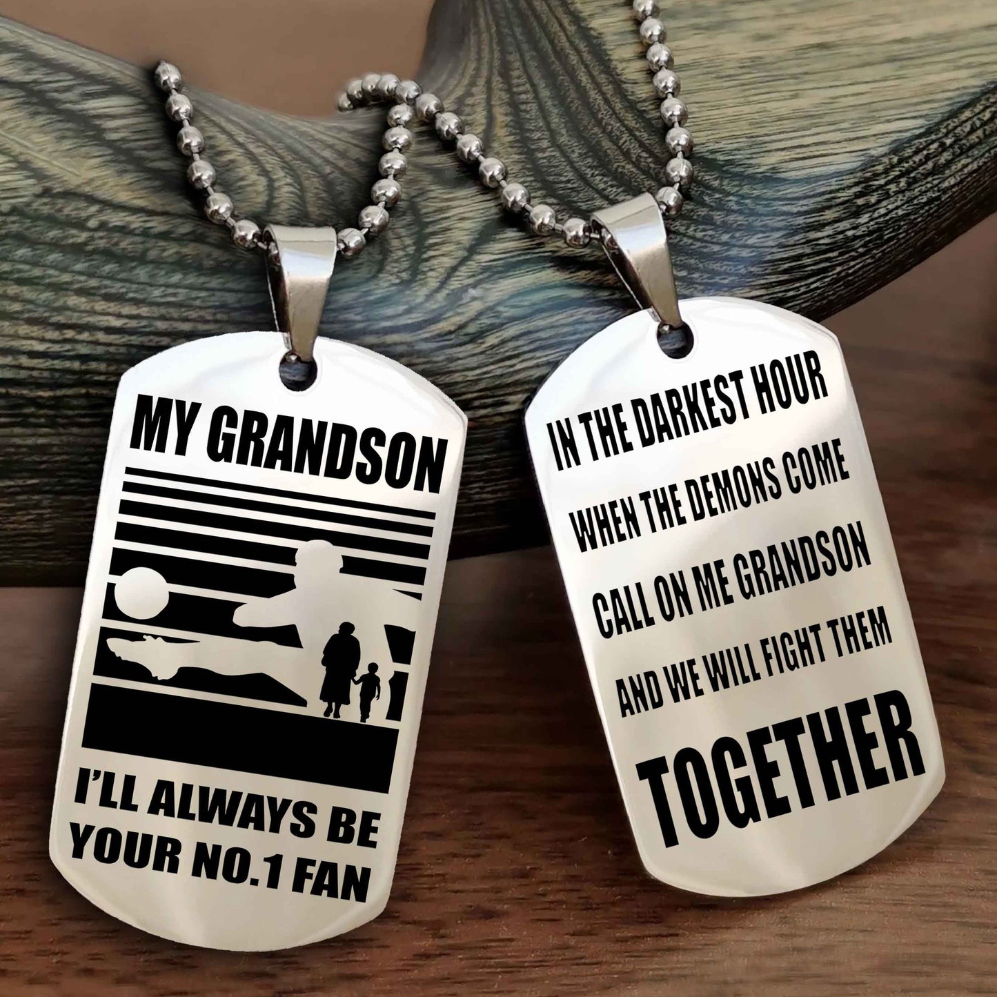 Sport Basketball Personalized Double Sided Dog Tag Granpa To Grandson I Will Always Be Your No 1 Fan - Call On Me Grandson We Will Fight Them Together
