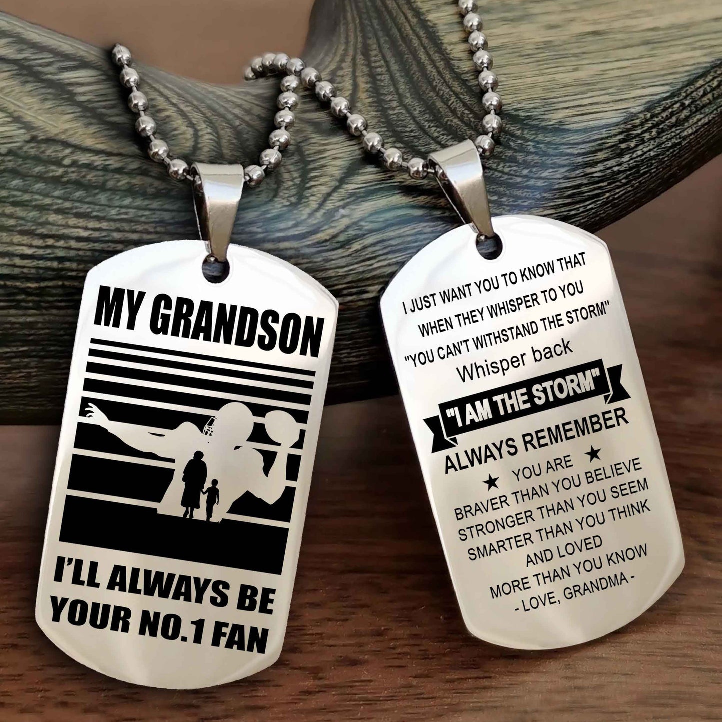 Sport Baseball Personalized Double Sided Dog Tag Granpa To Grandson I Will Always Be Your No 1 Fan - Whisper Back I'm The Storm