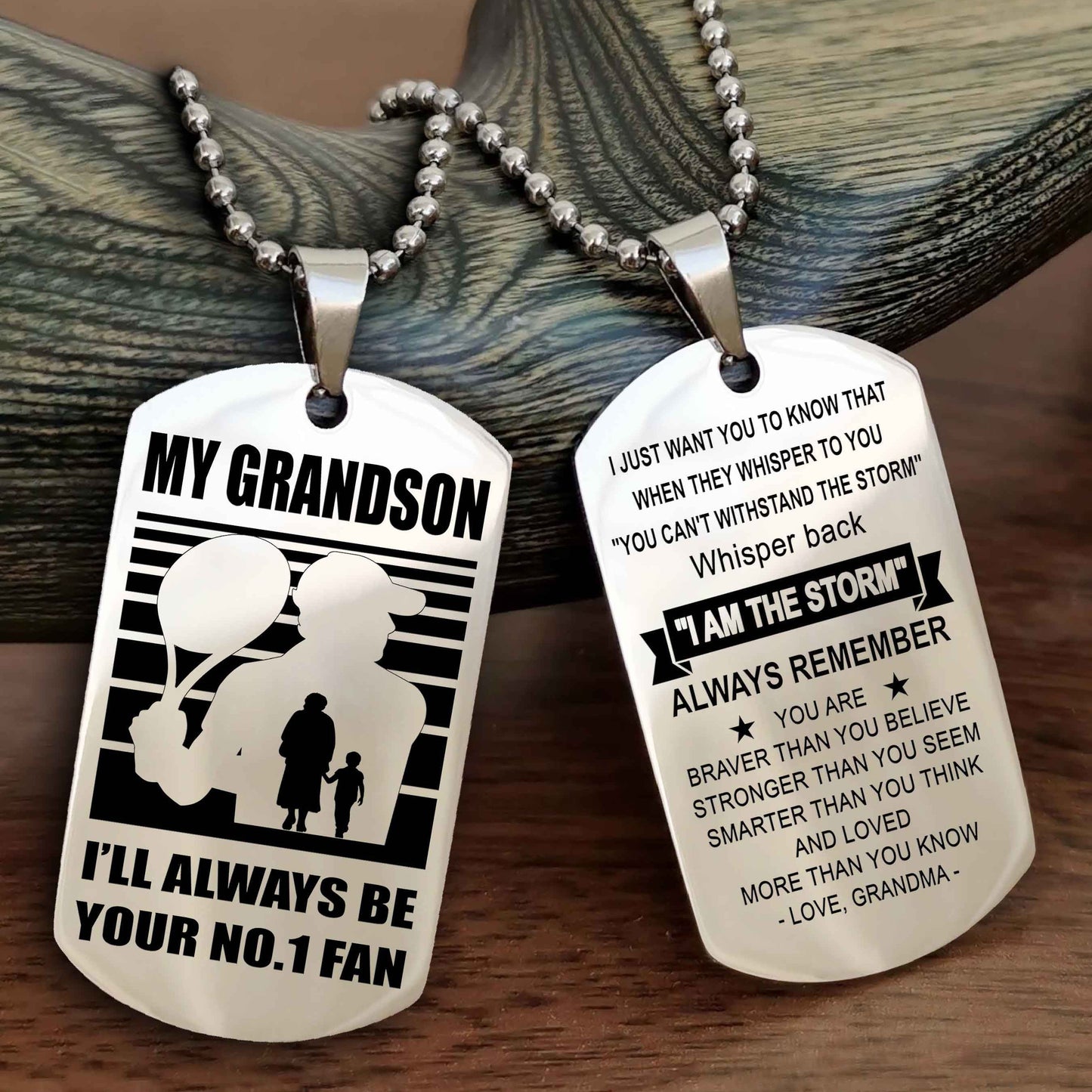 Sport Baseball Personalized Double Sided Dog Tag Granpa To Grandson I Will Always Be Your No 1 Fan - Whisper Back I'm The Storm