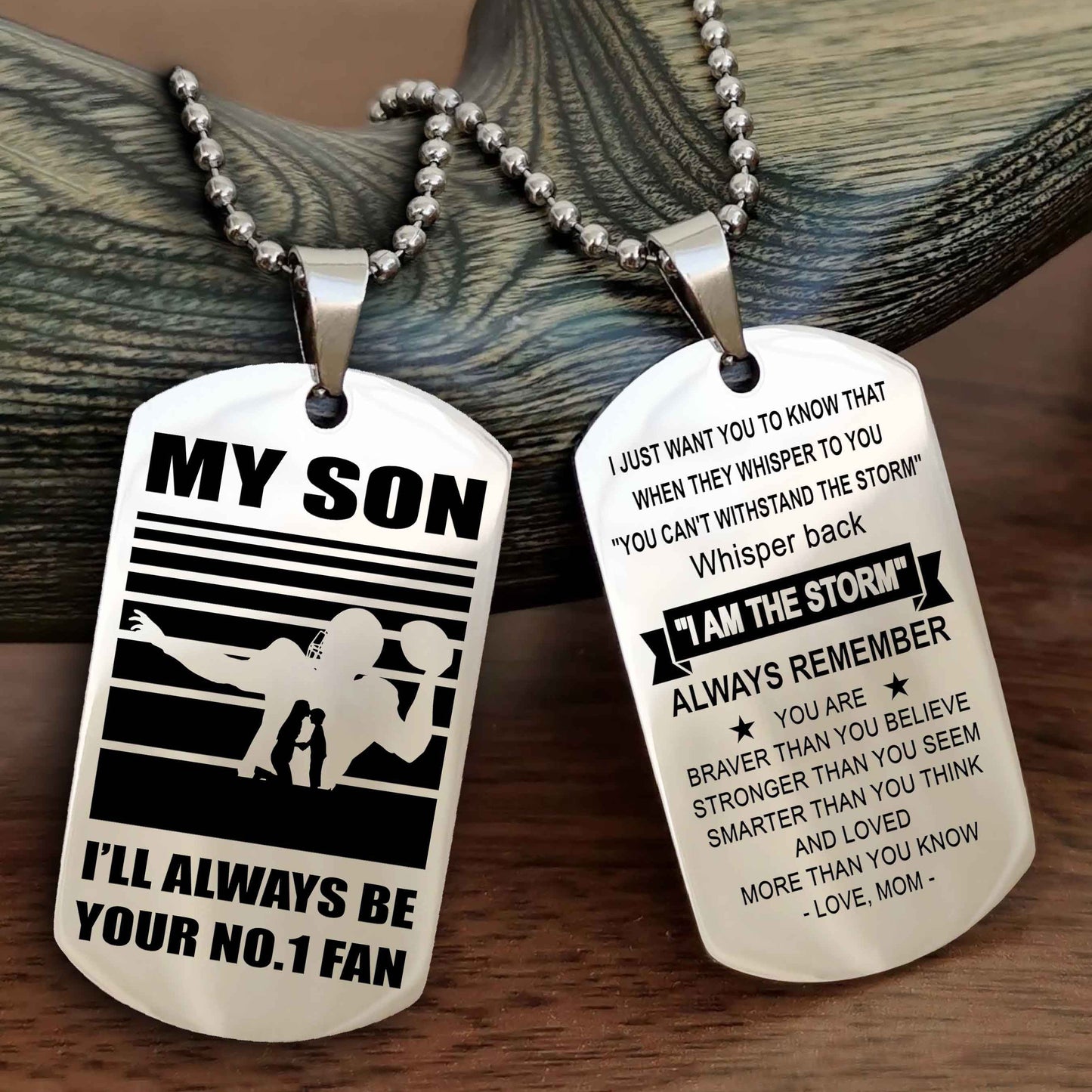 Sport Personalized Double Sided Dog Tag I Will Always Be Your No 1 Fan - Whisper Back I'm The Storm Gift From Dad Mom