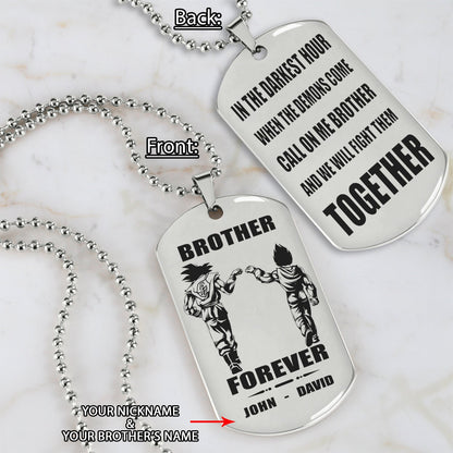Samurai Call on me brother engraved white dog tag double sided. gift for brothers