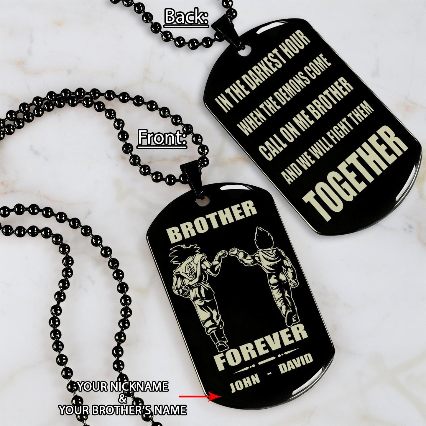 Samurai Call on me brother engraved white dog tag double sided. gift for brothers