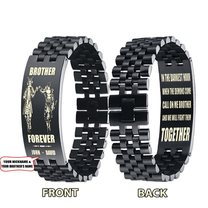 Knight templar customizable engraved brother bracelet double sided gift from brother, brother forever, in the darkest hour, When the demons come call on me brother and we will fight them together