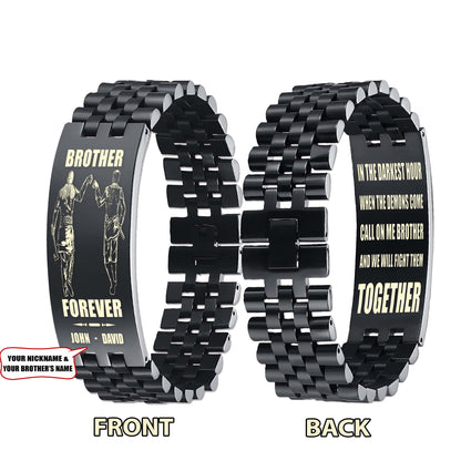 Spartan customizable engraved brother bracelet double sided gift from brother, brother forever, in the darkest hour, When the demons come call on me brother and we will fight them together
